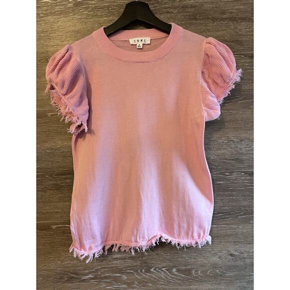 THML Tops - THML Women S Top Tee Shirt Blouse Flutter Raw Hem Sleeve Barbie Pink Preppy Knit